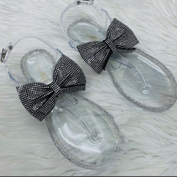 Mata Rhinestone Bow Clear Jelly Sandals - Picture 4 of 4